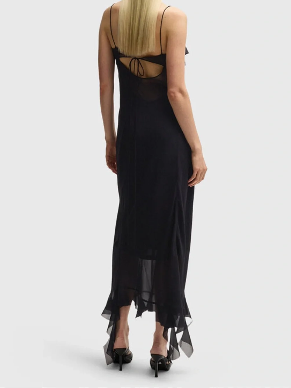 HUGO Hugo Boss Sz 12 Dress Kamani sleeveless midi asymmetrical Shift Black Goth - Picture 2 of 14